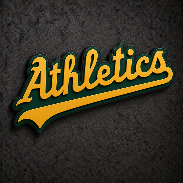 Oakland Athletics 3D Plaque with raised layered artwork on a dark charcoal wall