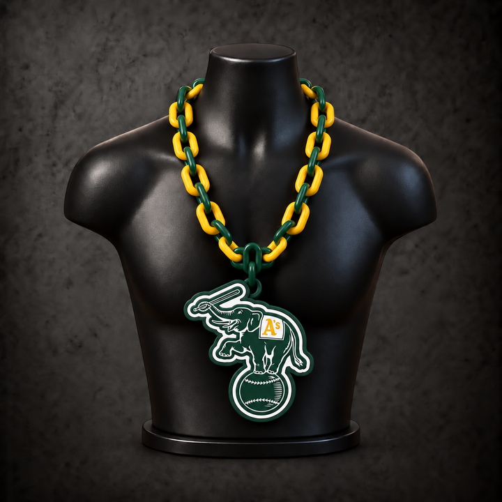 Oakland Athletics Classic Hype Chain - forest green / golden yellow chain on black display bust