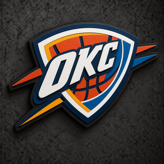Oklahoma City Thunder 3D Plaque with raised layered artwork on a dark charcoal wall