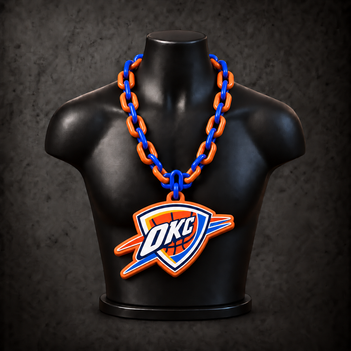 Oklahoma City Thunder Classic Hype Chain - Thunder blue / orange chain on black display bust