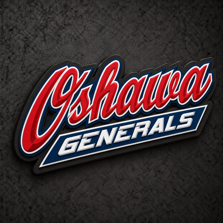 Oshawa Generals 3D Plaque with raised layered artwork on a dark charcoal wall
