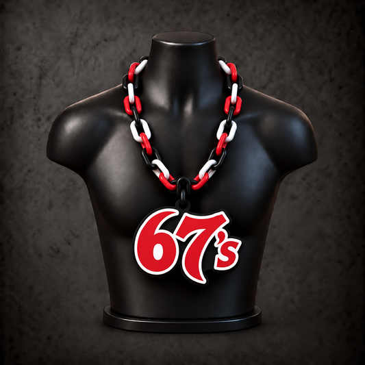 Ottawa 67's Classic Hype Chain - black / red / white chain on black display bust