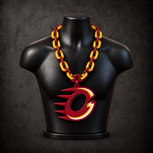 Ottawa Charge Classic Hype Chain - deep burgundy red / golden yellow chain on black display bust