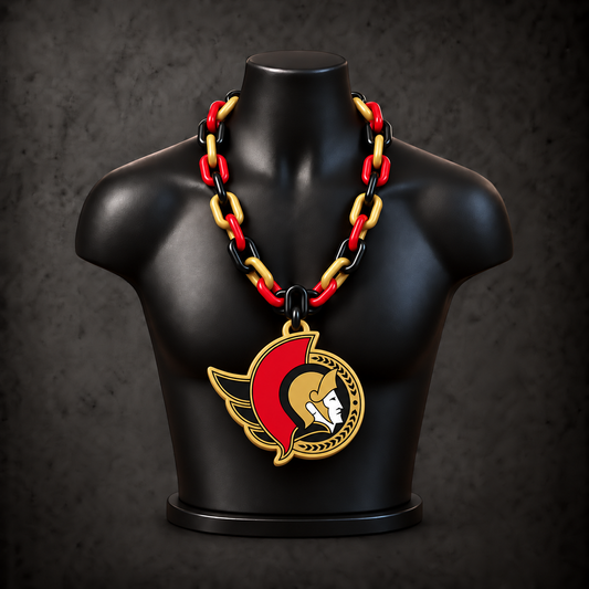 Ottawa Senators Classic Hype Chain with alternating black / red / gold links on a black display bust