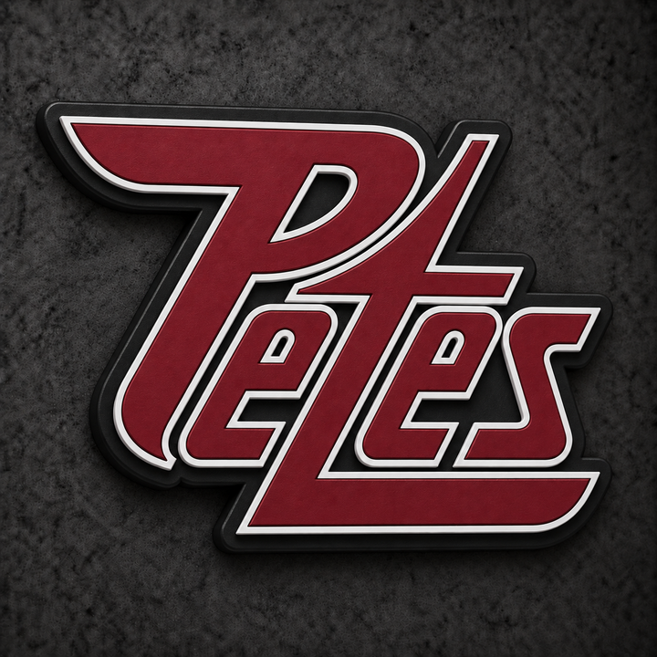 Peterborough Petes 3D Plaque with raised layered artwork on a dark charcoal wall