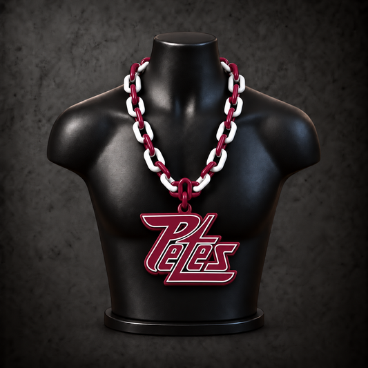 Peterborough Petes Classic Hype Chain - maroon / white chain on black display bust