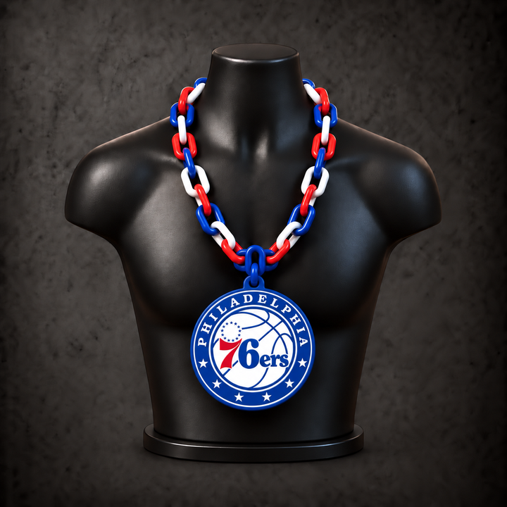 Philadelphia 76ers Classic Hype Chain on black display bust - Sign Guy