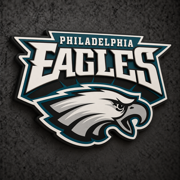 Philadelphia Eagles 3D Plaque with raised layered artwork on a dark charcoal wall