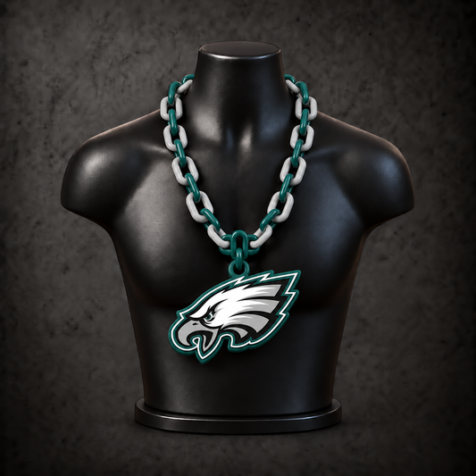 Philadelphia Eagles Classic Hype Chain on black display bust - Sign Guy