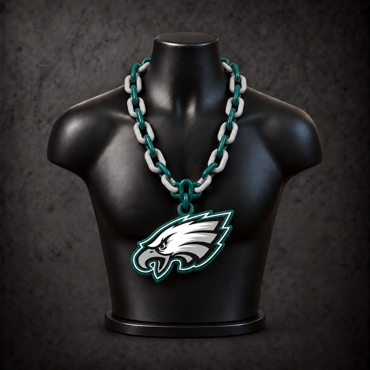 Philadelphia Eagles Classic Hype Chain on black display bust - Sign Guy