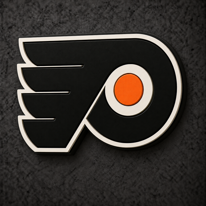 Philadelphia Flyers 3D Plaque with raised layered artwork on a dark charcoal wall