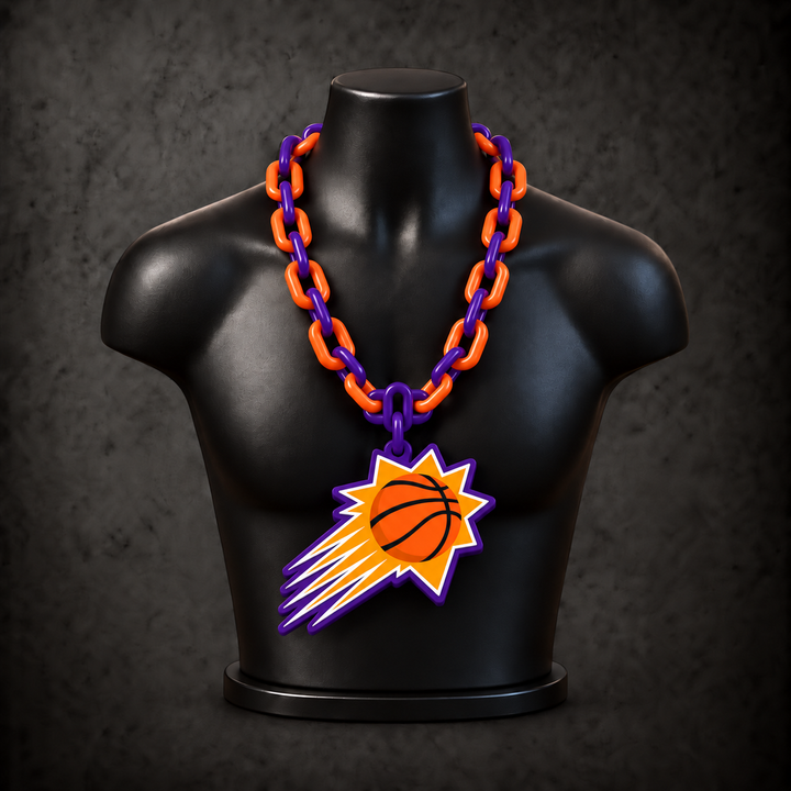Phoenix Suns Classic Hype Chain on black display bust - Sign Guy