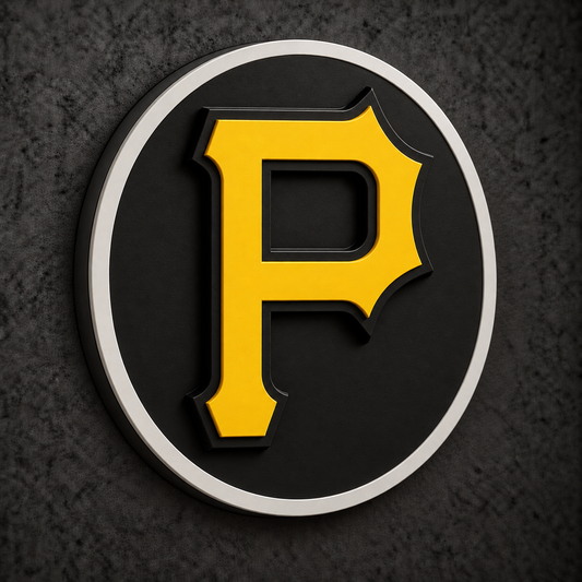 Pittsburgh Pirates 3D Plaque with raised layered artwork on a dark charcoal wall