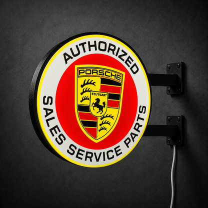 Vintage Porsche LED sign — right view