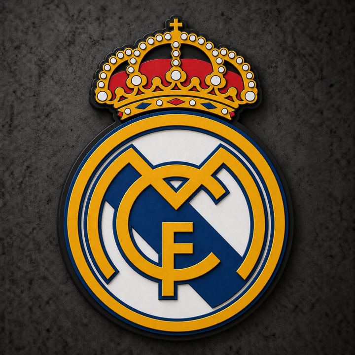 Real Madrid 3D Plaque with raised layered artwork on a dark charcoal wall