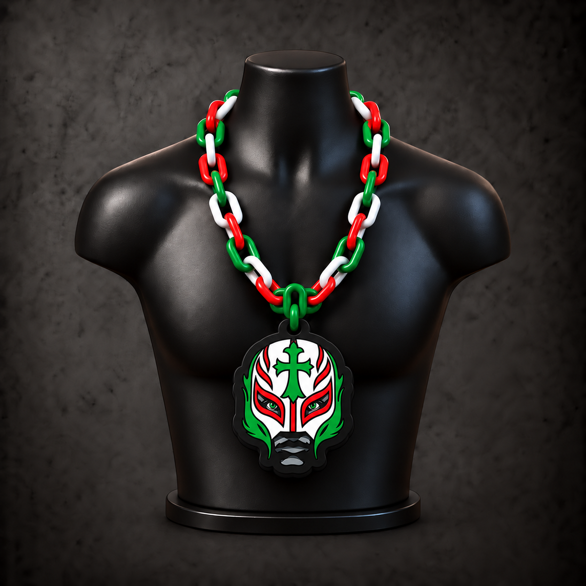 Rey Mysterio 619 Mask Classic Hype Chain on black display bust - Sign Guy