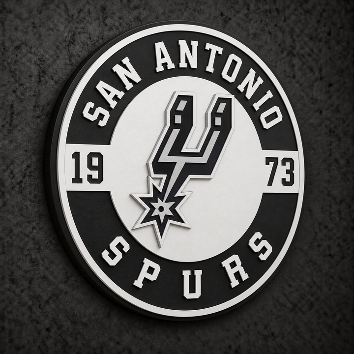 San Antonio Spurs 3D Plaque with raised layered artwork on a dark charcoal wall