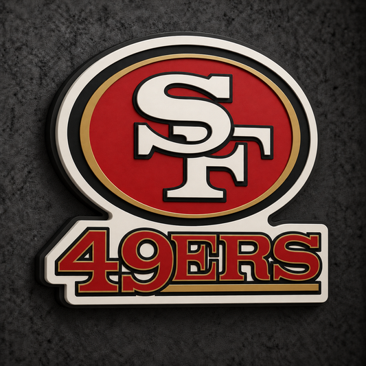 San Francisco 49ers 3D Plaque with raised layered artwork on a dark charcoal wall