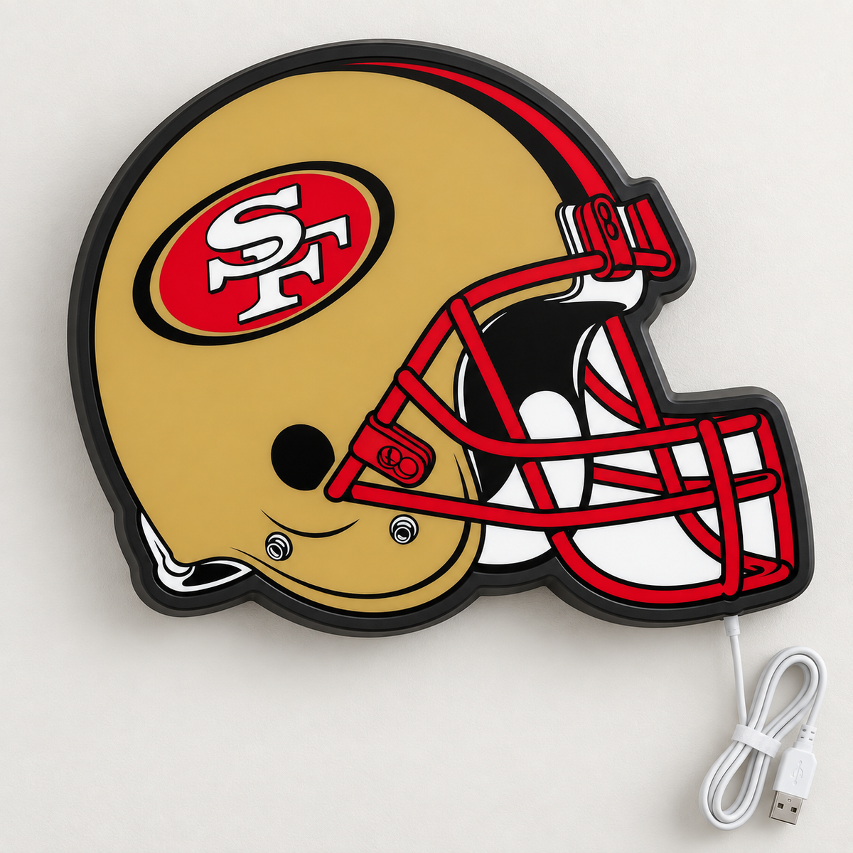 San Francisco 49ers Helmet LED Sign shown in daylight