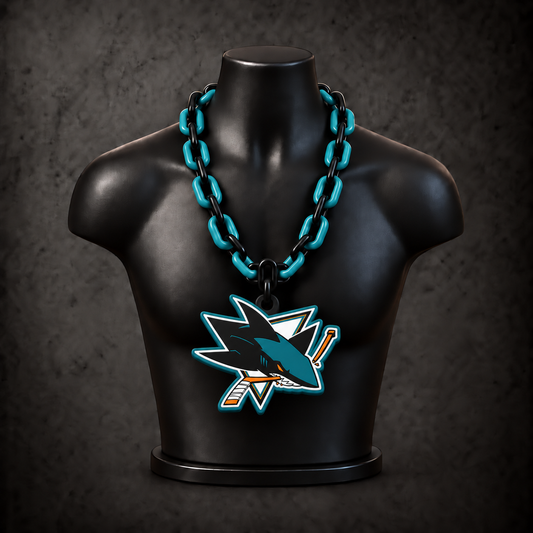 San Jose Sharks Classic Hype Chain with alternating black / teal links on a black display bust