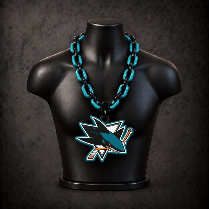 San Jose Sharks Classic Hype Chain with alternating black / teal links on a black display bust