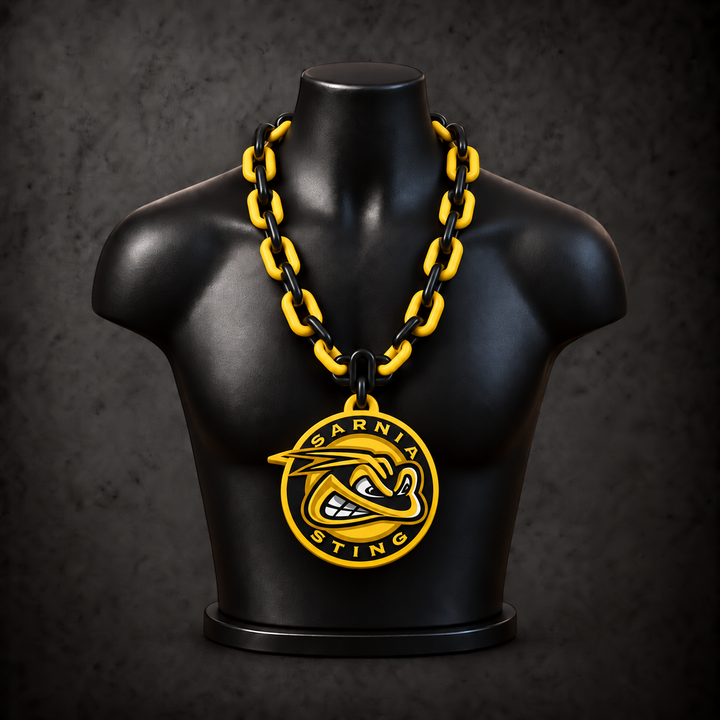 Sarnia Sting Classic Hype Chain on black display bust - Sign Guy