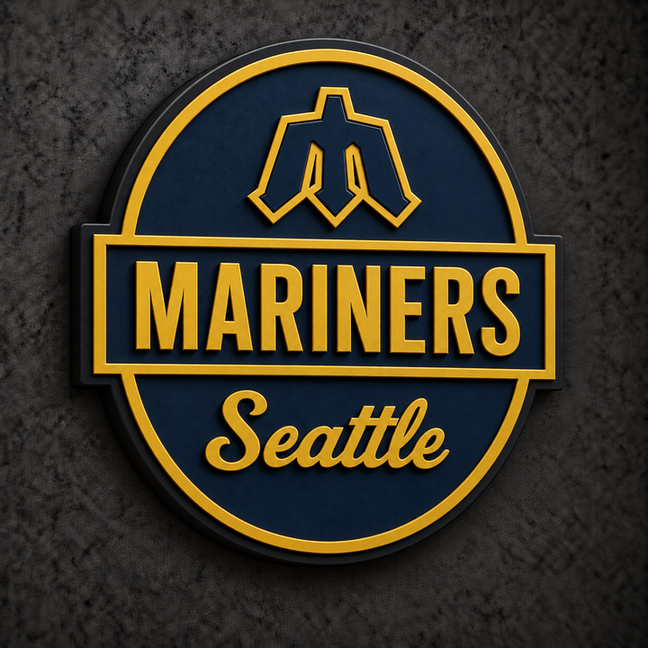 Seattle Mariners 3D Plaque with raised layered artwork on a dark charcoal wall