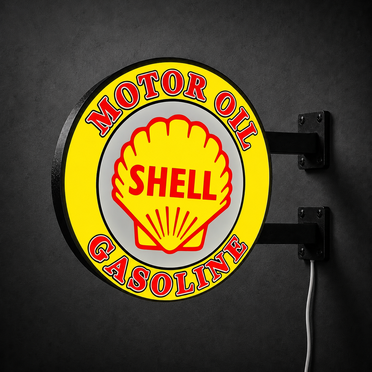 Vintage Shell Motor Oil double-sided LED sign — left view