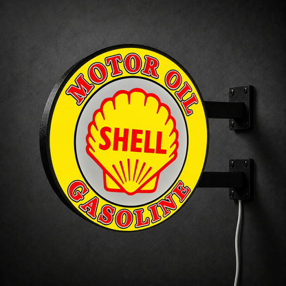 Vintage Shell Motor Oil double-sided LED sign — left view