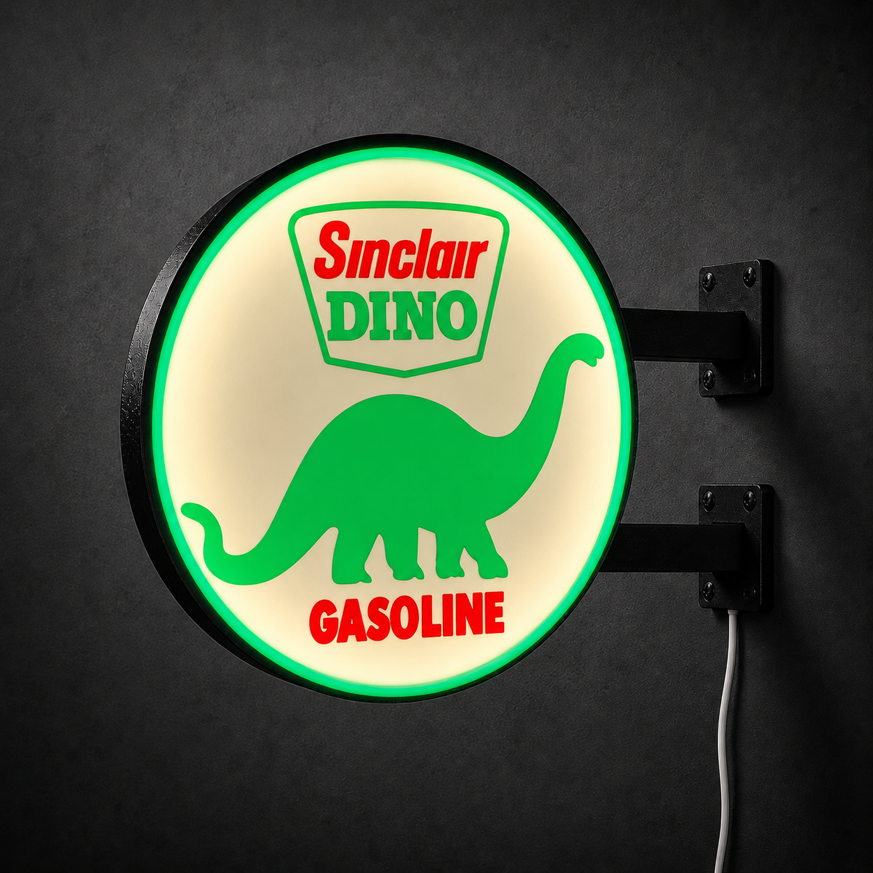 Vintage Dino Gasoline LED sign — left view