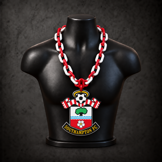 Southampton FC Classic Hype Chain with red, white alternating plastic links on a black display bust