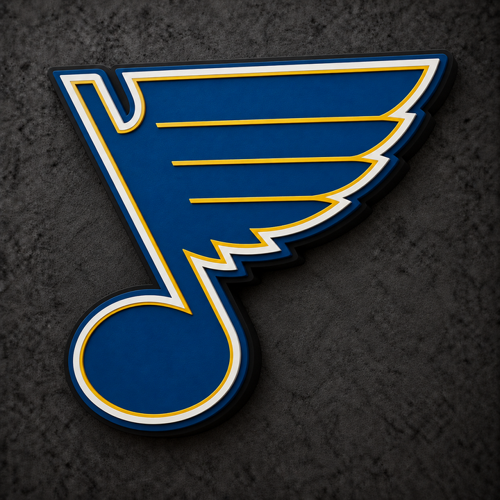 St. Louis Blues 3D Plaque with raised layered artwork on a dark charcoal wall