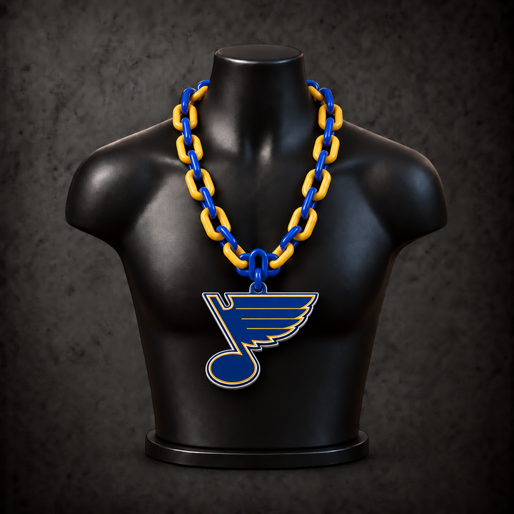 St. Louis Blues Classic Hype Chain with alternating blue / gold links on a black display bust