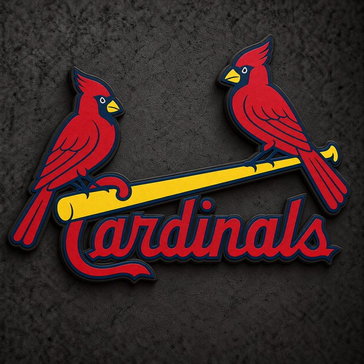St. Louis Cardinals 3D Plaque with raised layered artwork on a dark charcoal wall