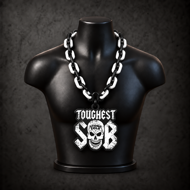 Stone Cold Steve Austin Classic Hype Chain on black display bust - Sign Guy