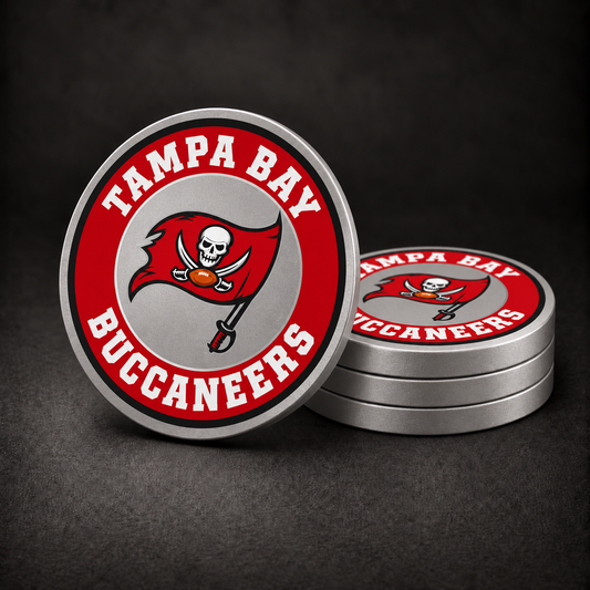 Tampa Bay Buccaneers metallic silver drink coasters – four-pack