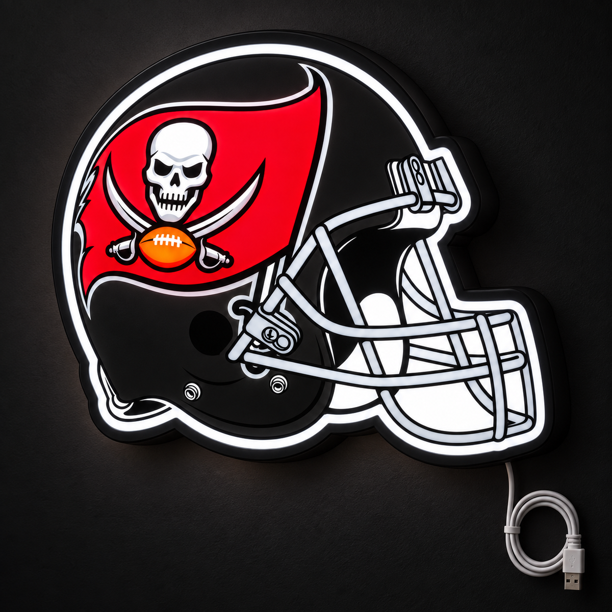 Tampa Bay Buccaneers Helmet LED Sign illuminated at night