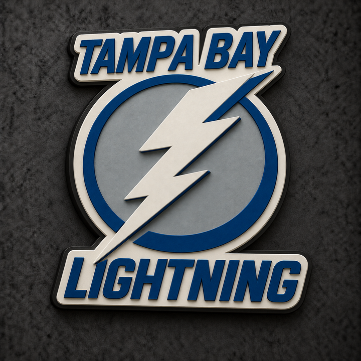 Tampa Bay Lightning 3D Plaque with raised layered artwork on a dark charcoal wall