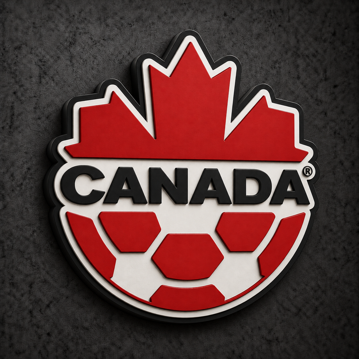 Team Canada Soccer 3D Plaque with raised layered artwork on a dark charcoal wall