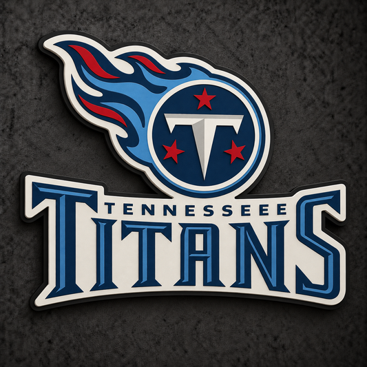 Tennessee Titans 3D Plaque with raised layered artwork on a dark charcoal wall