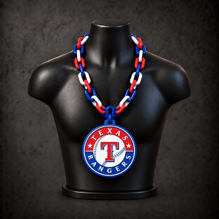 Texas Rangers Classic Hype Chain on black display bust - Sign Guy