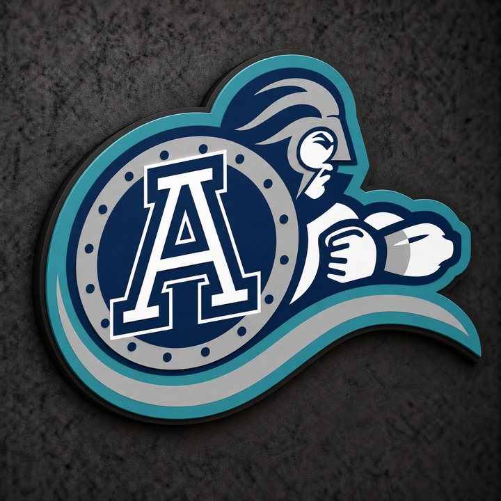 Toronto Argonauts 3D Plaque with raised layered artwork on a dark charcoal wall