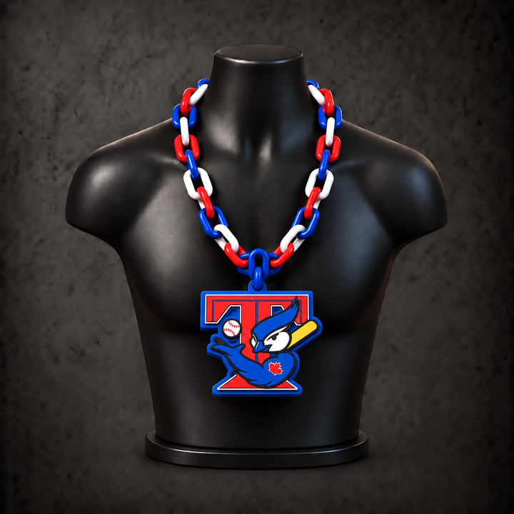Toronto Blue Jays Muscle Bird Retro Classic Hype Chain on black display bust - Sign Guy