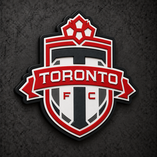 Toronto FC 3D Plaque with raised layered artwork on a dark charcoal wall