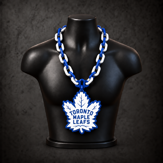 Toronto Maple Leafs White Logo Classic Hype Chain on black display bust - Sign Guy