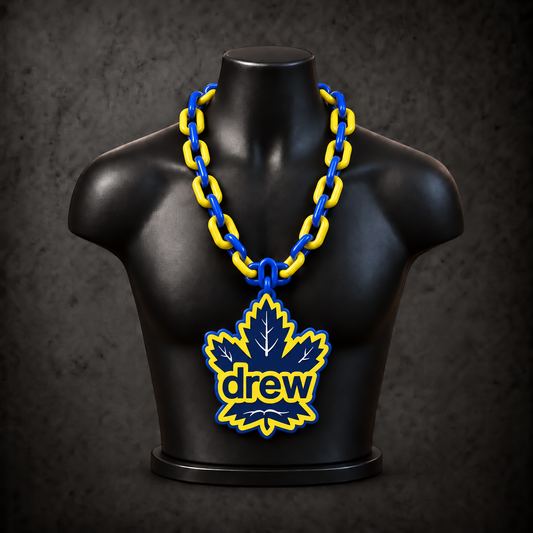 Toronto Maple Leafs x drew house Blue Classic Hype Chain on black display bust - Sign Guy