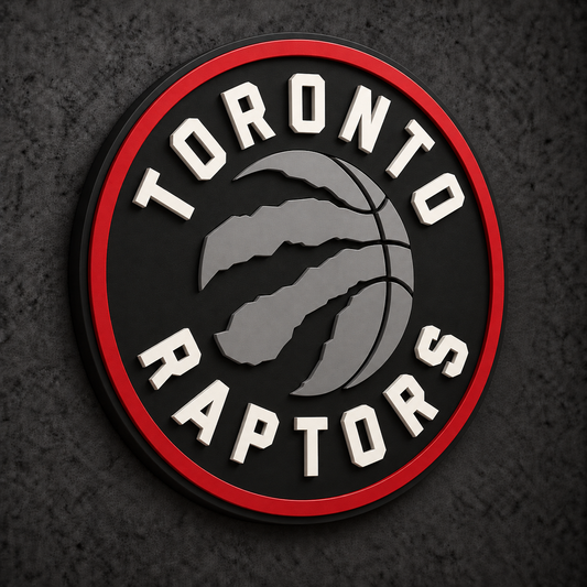 Toronto Raptors 3D Plaque with raised layered artwork on a dark charcoal wall