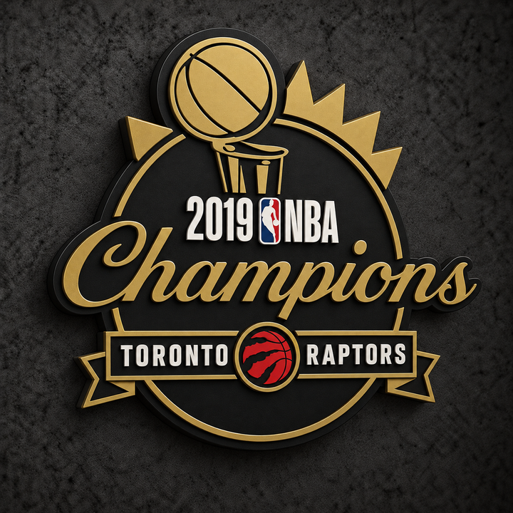 Toronto Raptors NBA Champions 3D Plaque with raised layered artwork on a dark charcoal wall