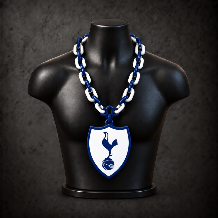 Tottenham Hotspur F.C. Classic Hype Chain with navy blue, white alternating plastic links on a black display bust