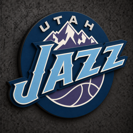 Utah Jazz 3D Plaque with raised layered artwork on a dark charcoal wall